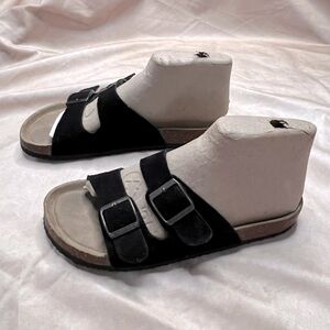 Khombu Womens Amanda Double Buckle Genuine Suede Leather Slides Sandals